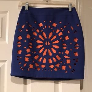 Blue and coral cutout skirt